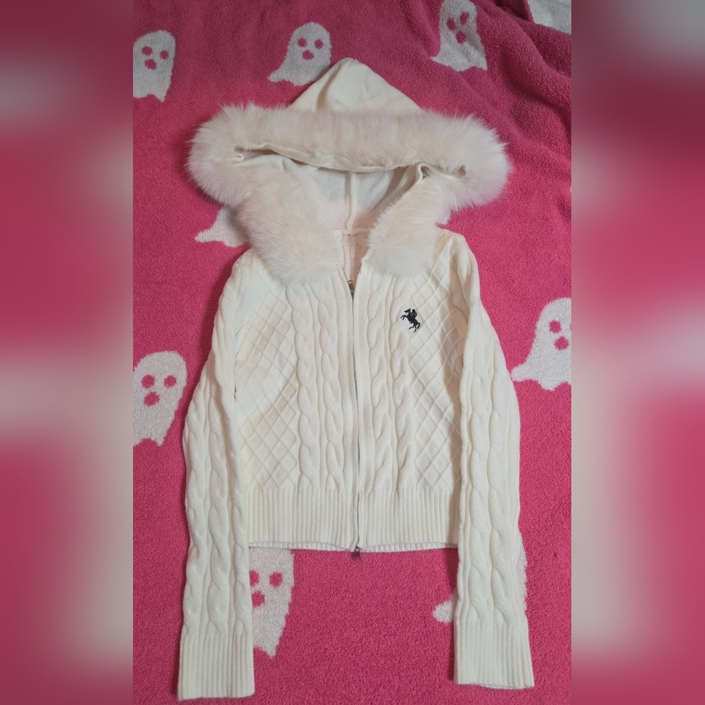 Dolls Kill White Fur-Trimmed Hooded Jacket